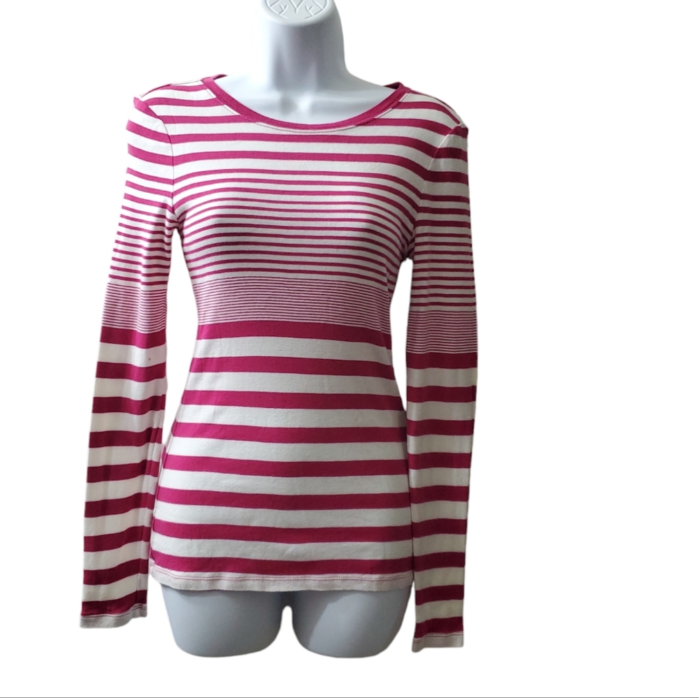 Vintage Old Navy 2000s y2k Womens Pink White Striped Long Longsleeve Shirt